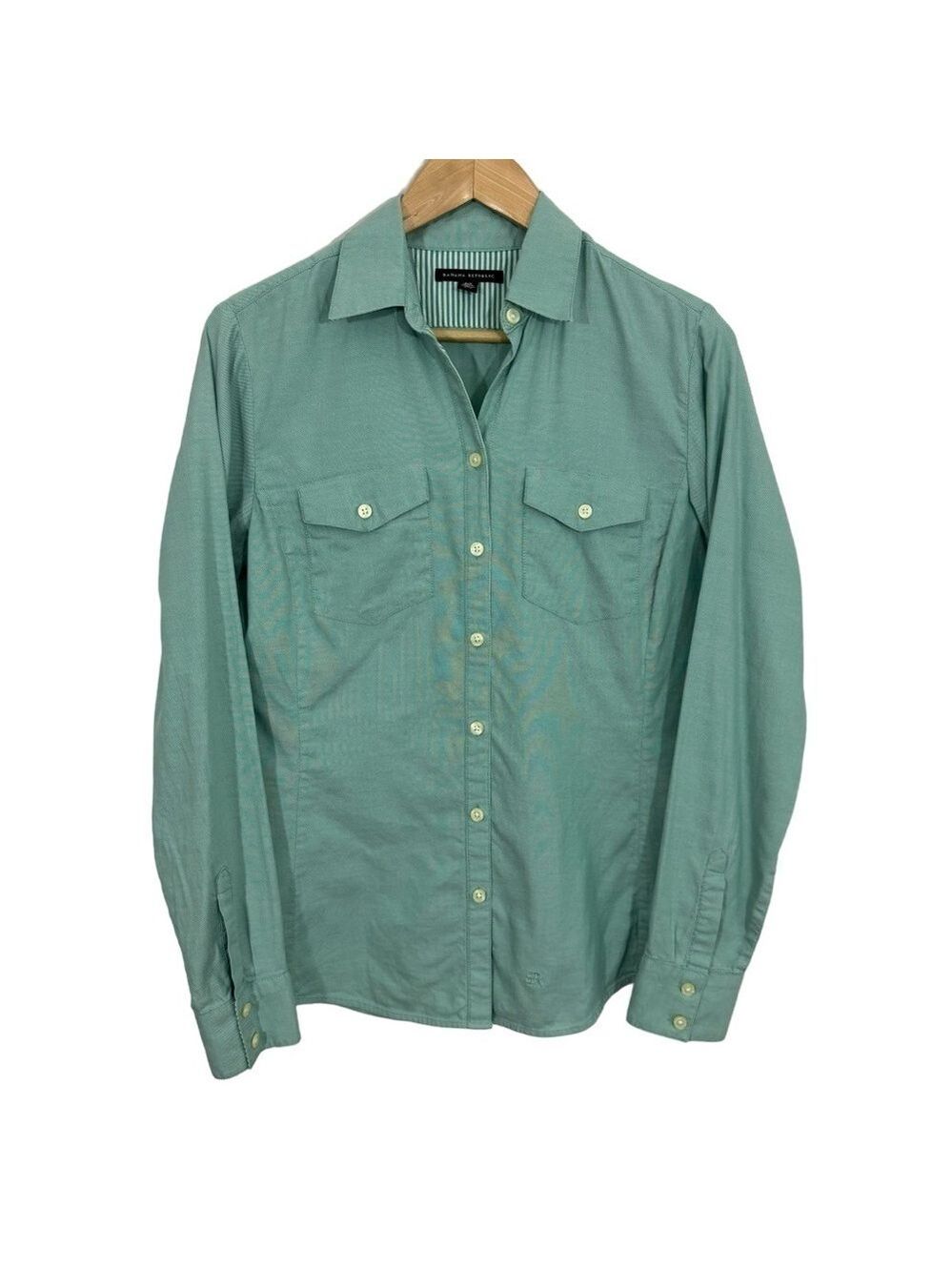 Banana Republic Button Down Shirt Womens S Green 100% Cotton Preppy Casual EUC